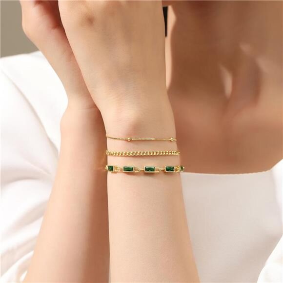 Gold Birthstone Bracelet for Women, 18K Gold Plated Layered Jewelry Bracelet - Picture 3 of 8